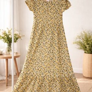 Girls' Yellow Floral Short-Sleeve Nightgown